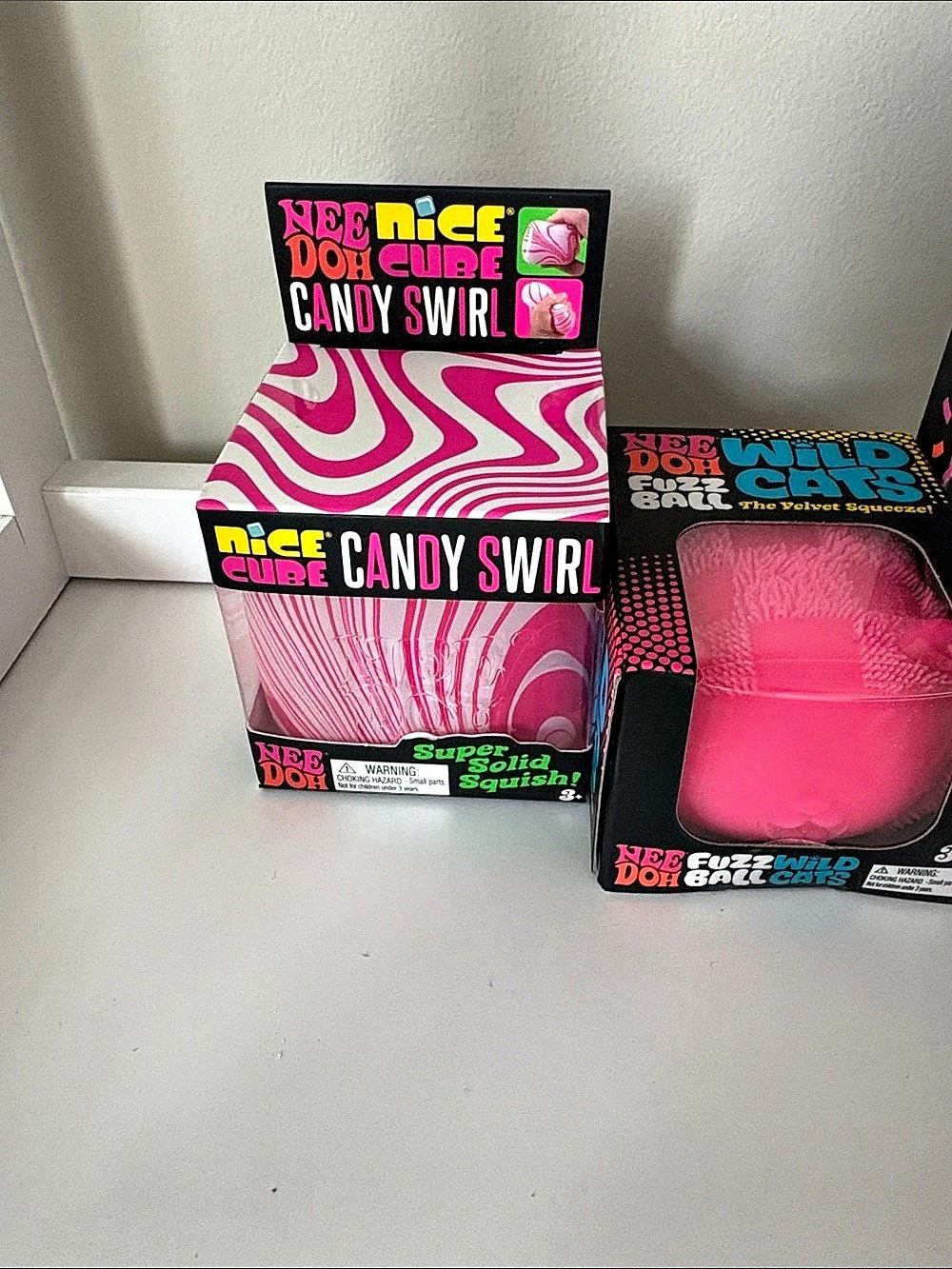 Nee Doh Candy Swirl and Wild Cats Fuzz Ball Fidget Toys Pink & Black NWT